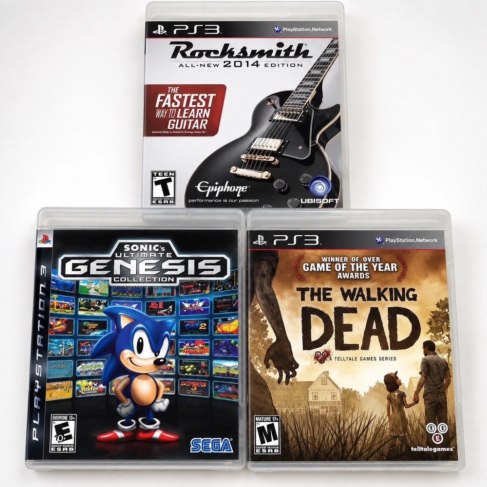 PS3 Game Lot Games Rocksmith 2014 Sonic Genesis Collection Walking Dead untested